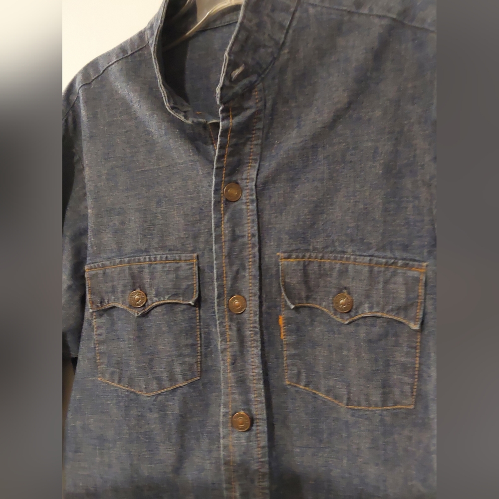Vintage 1970s Levi’s Big E Denim Shirt Orange Tab Size M Made in USA - Picture 3 of 15